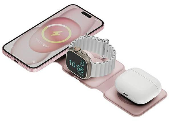 Energea Stacja Bazic GoMag Trio Plus 3-in-1 MagSafe draadloze oplader, 15W, roze