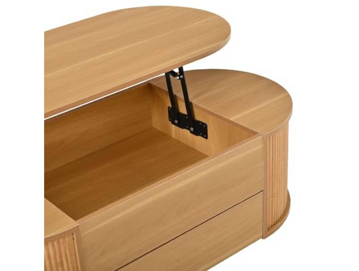 Höhenverstellbarer Couchtisch Oval 100x50x35cm mit Schublade, Natürlich Höhenverstellbar, 100x50x35 cm, Schublade mit Dämpfung, MDF & Spanplatte, max. 30 kg, abgerundete Kanten