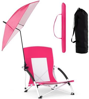 Costway 2 Pack Beach Umbrella Chair for Adults with Adjustable Parasol-Pink
