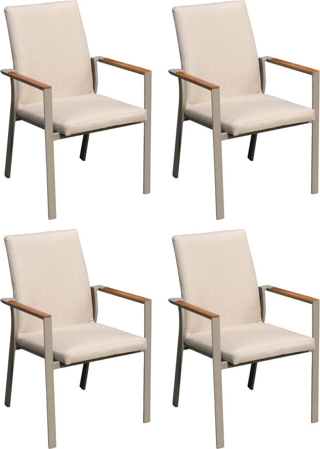 Sonnenpartner United 4er-Set Stapelsessel Stapelstuhl Aluminium champagner/Teakholz