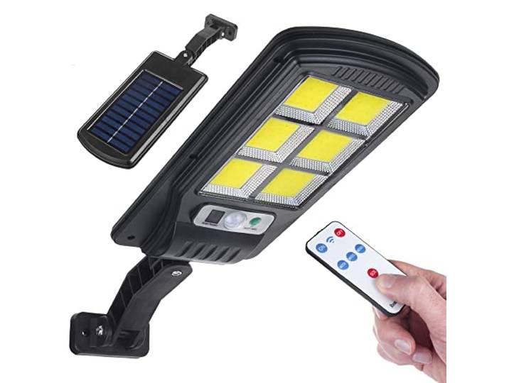 Maclean MCE446 Lampadaire solaire avec détecteur de mouvement et de crépuscule IP54 4W 400 lumens 6500K Télécommande Lampe solaire murale extérieure Éclairage extérieur Lanterne routière