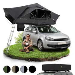 Juskys Autodachzelt Lago 140 x 240 cm - LED-Beleuchtung & Leiter - Schwarz