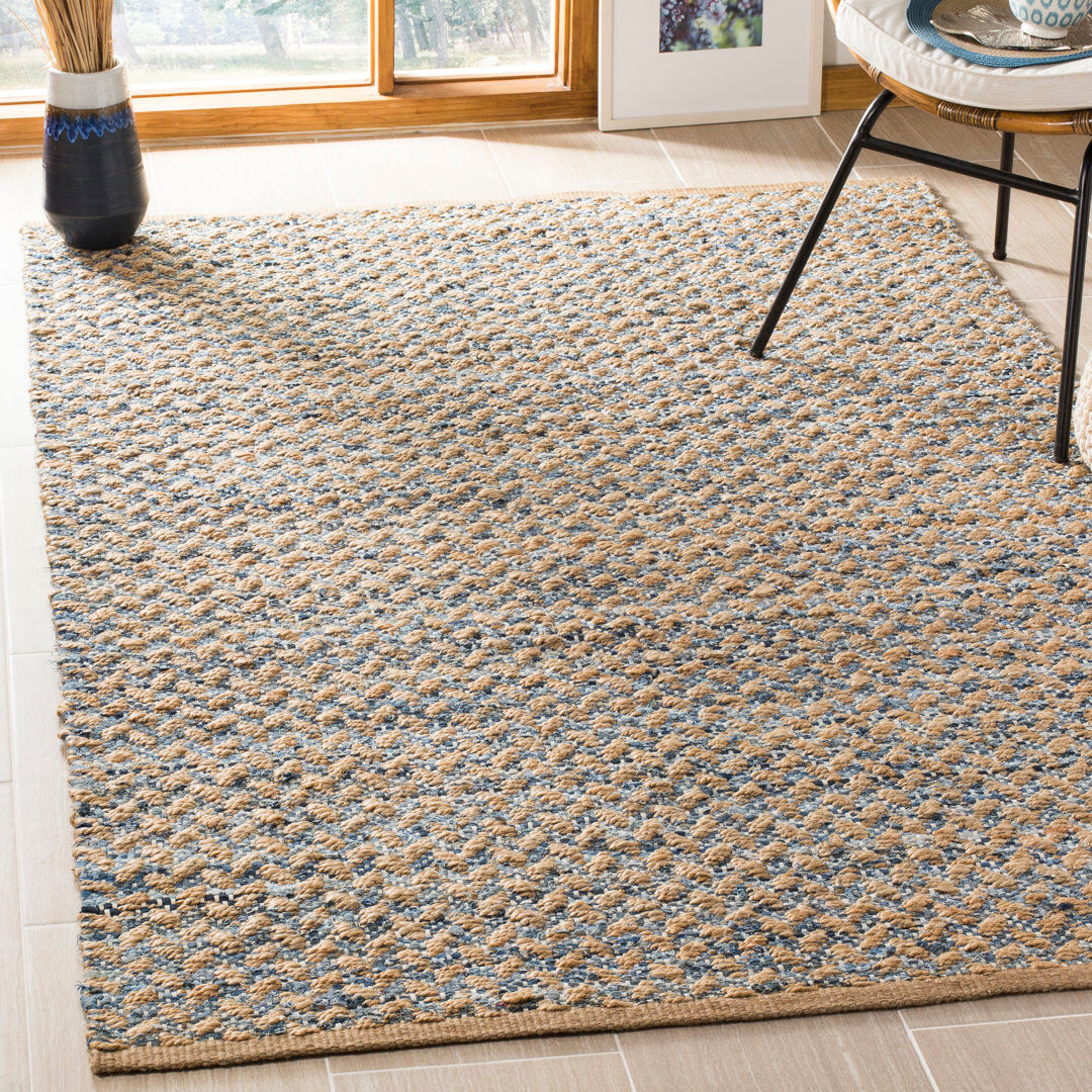Blue Elephant Reinheimer Handwoven Flatweave Jute/Sisal Blue/Natural Area Rug Tan;Blue Rectangle 244 x 305 cm