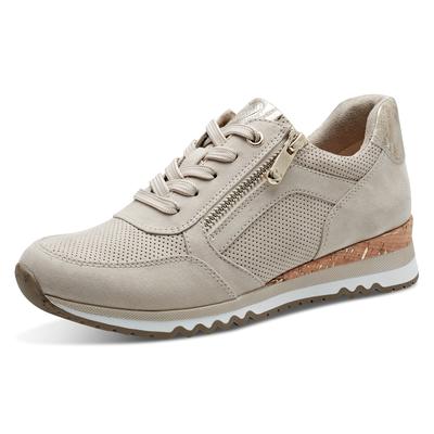 Keilsneaker MARCO TOZZI, Damen, Gr. 37, beige (hellbeige), Lederimitat, Textil, Veloursleder, Schuhe, Freizeitschuh, Halbschuh, Schnürschuh in veganer Verarbeitung