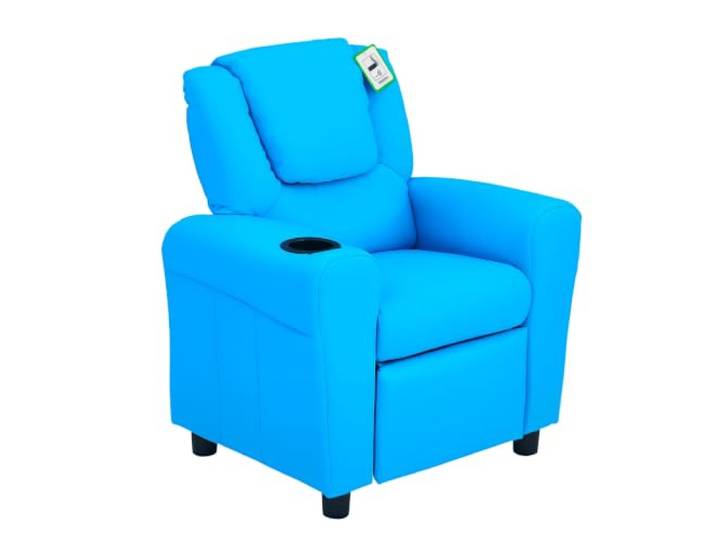 HOMCOM Kindersofa mit Fußstütze Armlehne Getränkehaltern 3-6 Jahre Blau