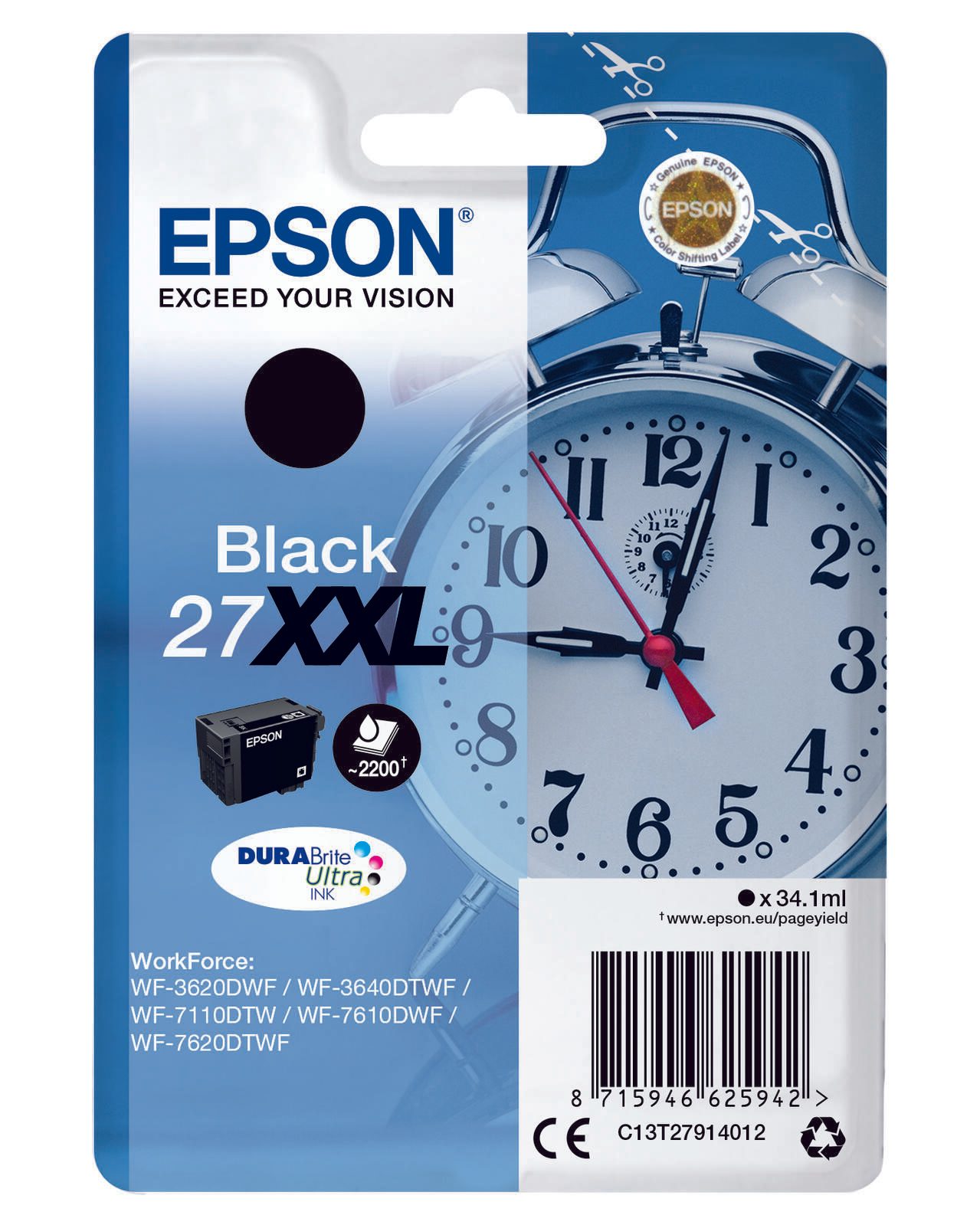 Epson Original 27XXL Wecker Druckerpatrone - schwarz (C13T27914012)