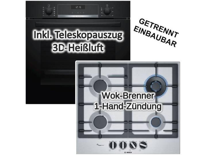 BOSCH Backofen-Set mit Air Fry Versenkknebel + Gaskochfeld WOK-Brenner - autark, 60 cm
