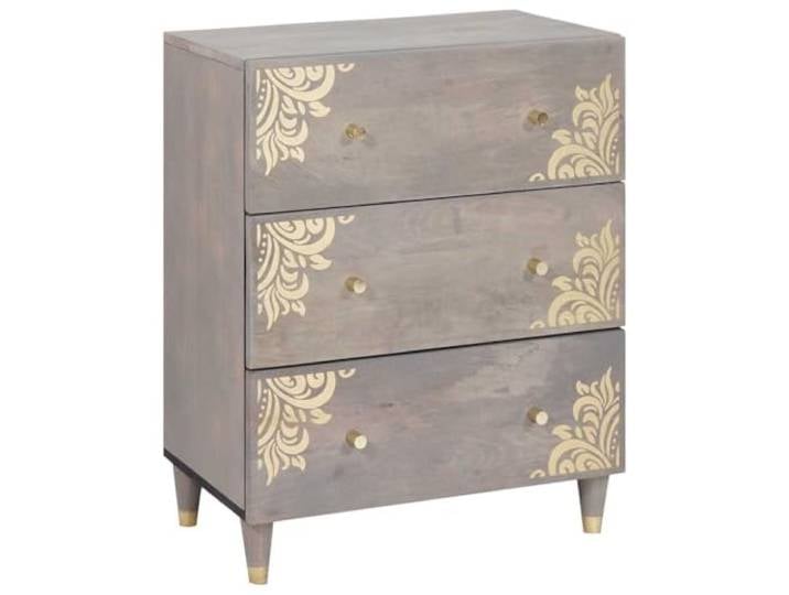 Heofavd Sideboard Grau Gold 60x33x75 cm Kommode Massivholz Mango