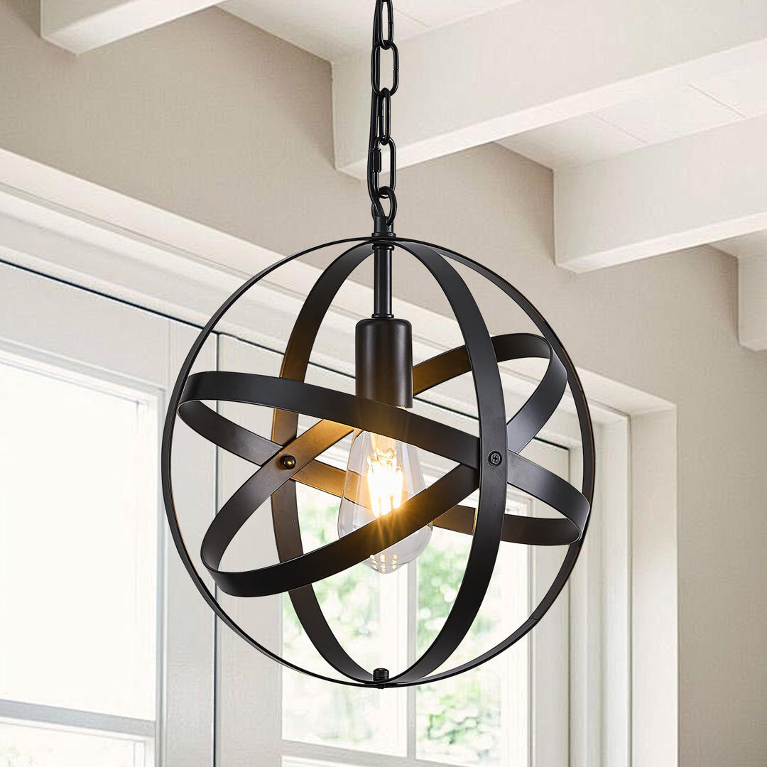 Lily Manor Arley 1 - Light Dimmable Farmhouse Unique Design Adjustable Caged Pendant Light Matte Black 30cm H X 30cm W X 30cm D
