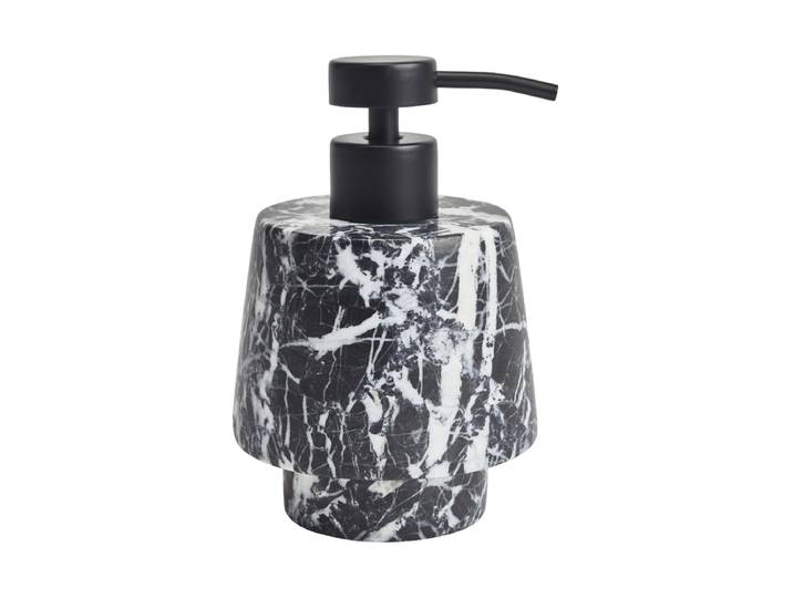 Handgefertigter, luxuriöser Seifenspender „Orion“ 120 ml aus Marmor, Schwarz Schwarz marmoriert, Schwarz Aquanova