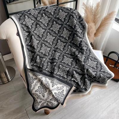 Uplifted Finds Luxury Two Sided Ethnic Pashmina   Premium Cashmere Winter Coldproof Shawl & Windproof Blanket System black