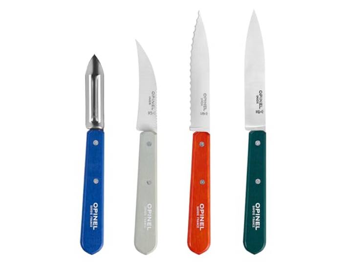 Opinel - Coffret de 4 Couteaux de Cuisine Les Essentiels Primo - N°112 Office\, N°113 Cranté\, N°114 Légumes\, N°115 Éplucheur - Manche en Bois de Hêtre Verni