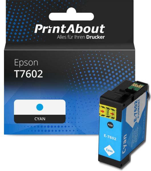 PrintAbout Druckerpatrone kompatibel mit Epson T7602 - Cyan