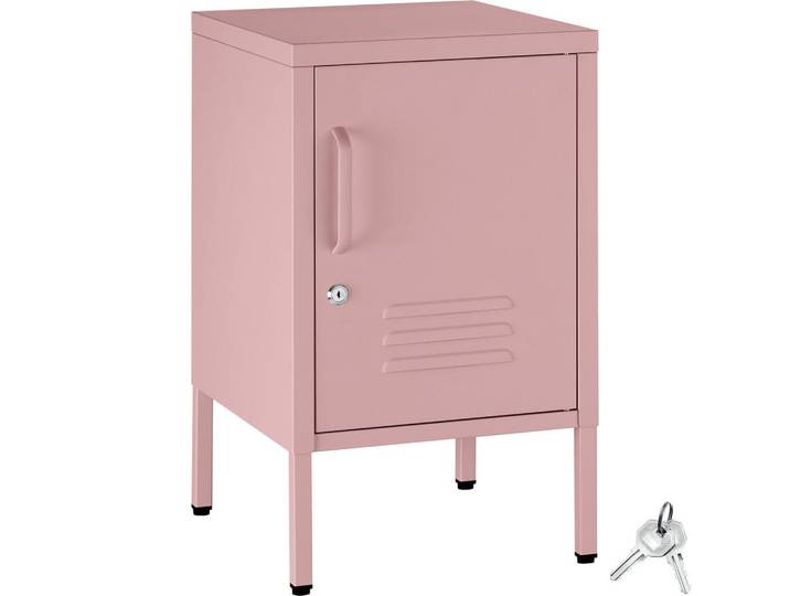 tectake Nachtschrank Baker, Kippschutz, höhenverstellbare Füße, rosa, Rosa, Metall, Quadratisch, 35x60.5x42.5 cm, Schlafzimmer, Nachtkästchen
