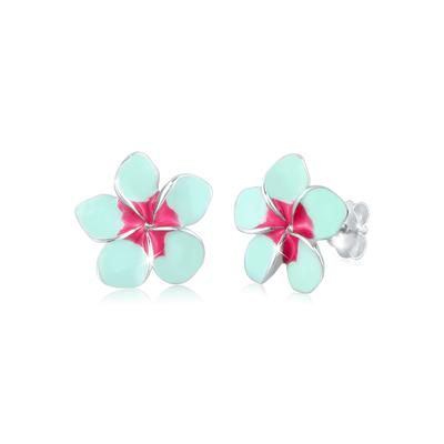 Paar Ohrstecker ELLI "Frangipani Blüte Natur Blume Emaille 925 Silber", bunt, Ohrringe, Damen, onesize, ohne Stein, Silber 925 (Sterlingsilber)