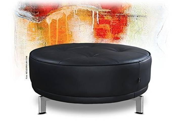NEUERRAUM Runder schicker Bauhaus Echtleder Sitzhocker Beistellhocker Sitzbank Ø 77 cm. Abbildung Leder Schwarz.