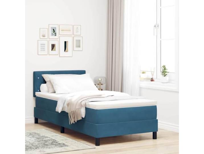 Samt Boxspringbett mit Schaumstoff Modernes Design Dunkelblau 90 x 200 cm Boxspringbett mit Matratze Dunkelblau 90 x 200 cm Samt Bett mit Topper Lattenrost Luxus Komfort Schlafzimmer