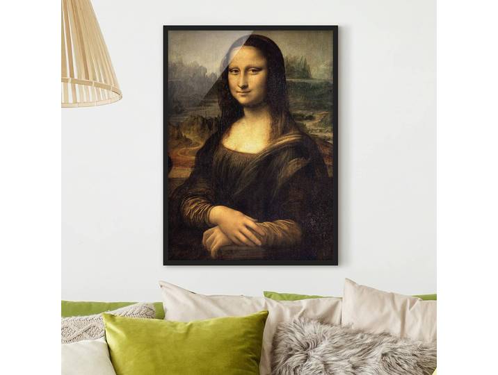 Tableau déco Leonardo da Vinci Mona Lisa Papier Cadre : placage en bois véritable Pin Vert 50 x 70cm