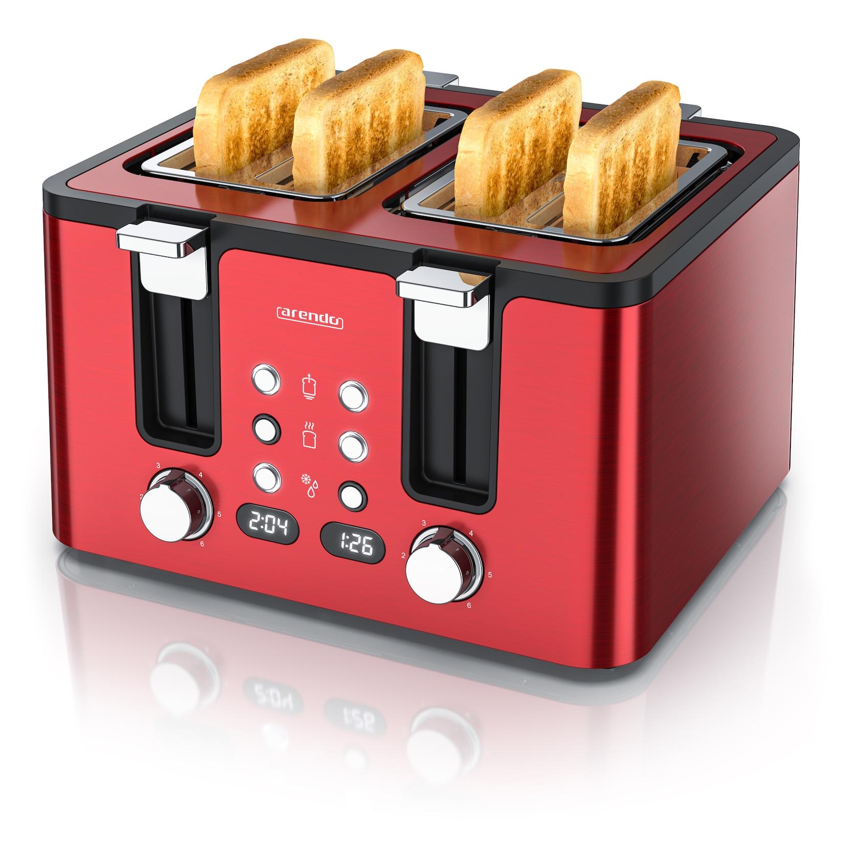 Arendo Toaster, Edelstahl, mit Brötchenaufsatz, Display & Touch, wärmeisoliert, verschiedene Schlitze