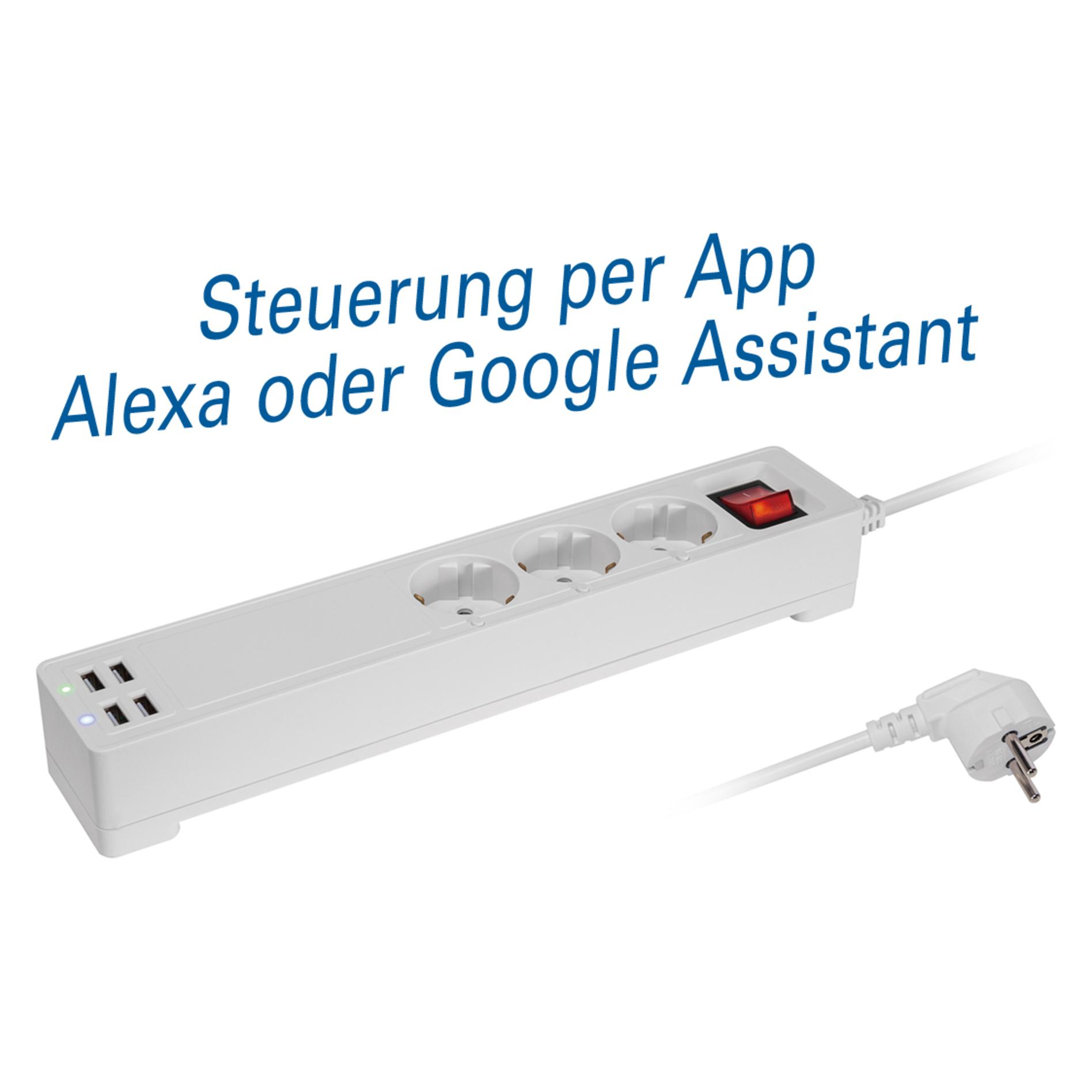 Maxtrack Smarte 3-fach Schutzkontakt-Steckdosen-Leiste mit 4 USB-Ladebuchsen (total 5V /2,1A) (3x, CEE 7/4, 1.70 m) (NW 10)
