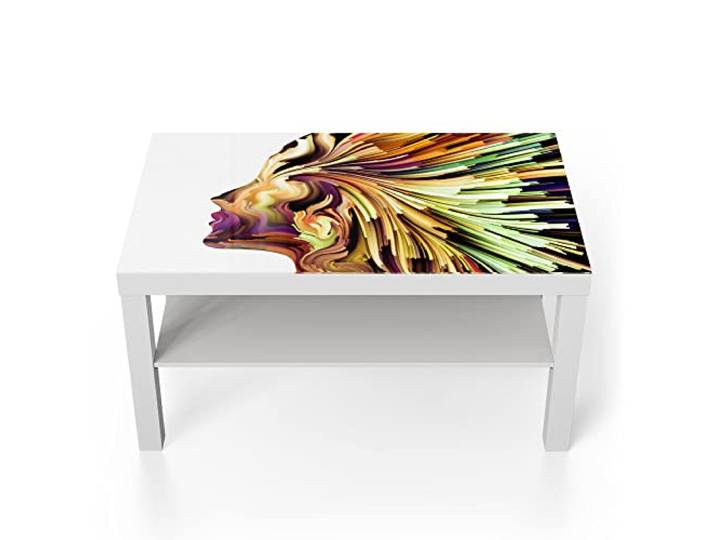 DEQORI Glastisch weiß groß 90x50 cm Motiv Originelles Frauenprofil ausgefallener Beistelltisch aus Glas Hochglanz Couchtisch fürs Wohnzimmer moderner Couch Tisch mit Design