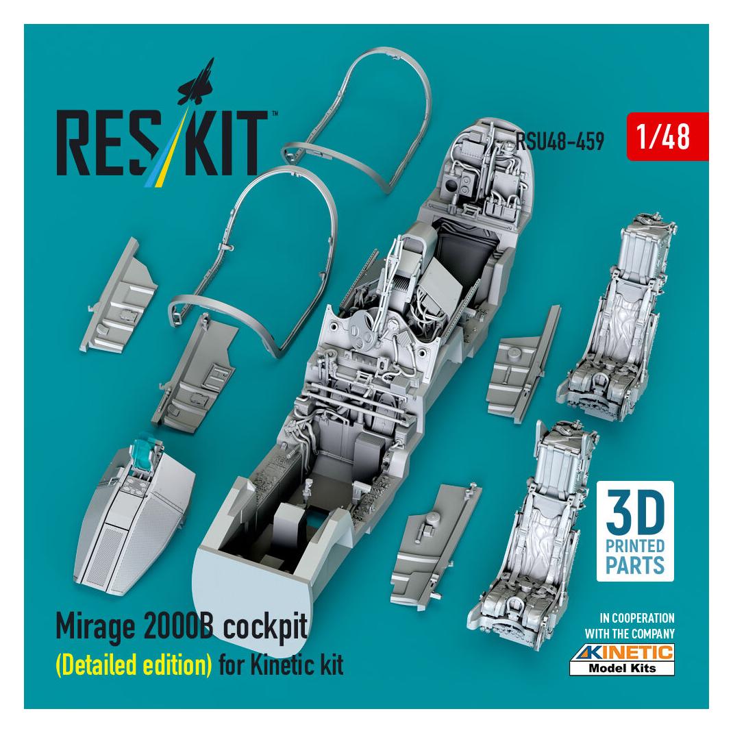 ResKit Mirage 2000B cockpit (Detailed edition) for Kinetic kit (3D Printed) (RSU48-0459)