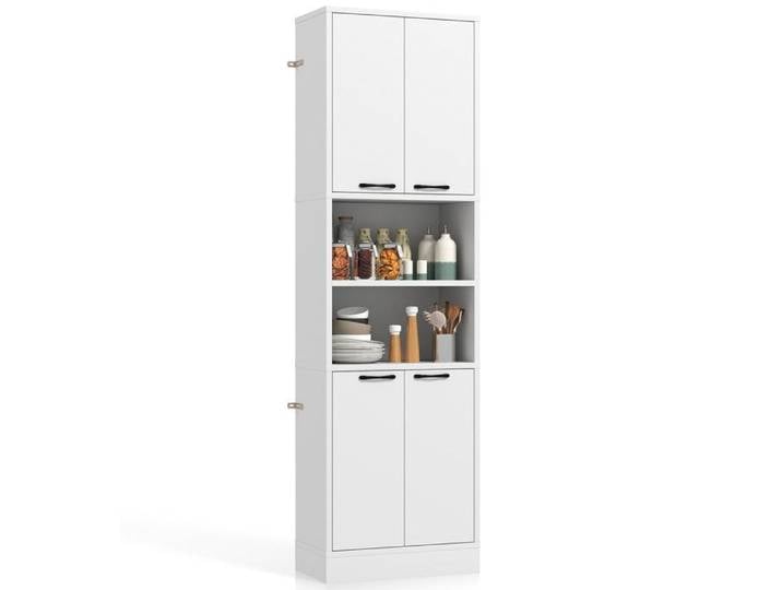 75 Pouces Armoire Haute Meuble Rangement Cuisine pour Stocker Provisions et Vaisselle Salon Salle à Manger Blanc