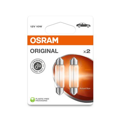 OSRAM Glühlampe, Türsicherungsleuchte Original 12V 10W 41mm Soffitte Doppelblister 6411-2BL