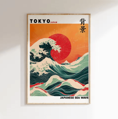 Inspire Picks Hokusai Wave & Mount Fuji Canvas Print Japanese Landscape Wall Decor 15 30x45cm Unframed
