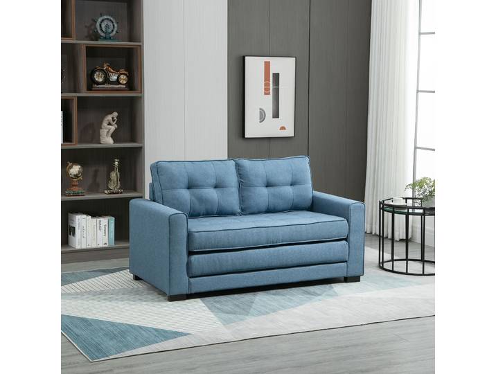 HOMCOM Canapé Convertible 2 Places Capitonné Bleu 147,5 cm