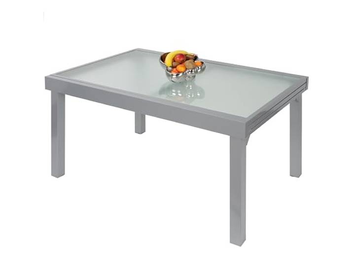 ib style Gartentisch Diplomat XXL, Ausziehbar 135-270 cm, Outdoor, Aluminium Esstisch, Gartenmöbel, Große Tischplatte aus Sicherheits Glas, Silber