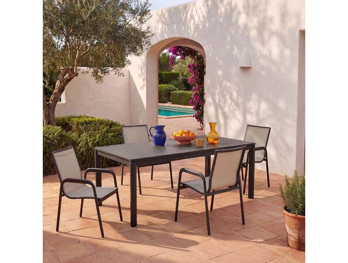 HABITAT - Chaise de jardin en tissu déperlant et aluminium gris anthracite - Gris clair - Nazare