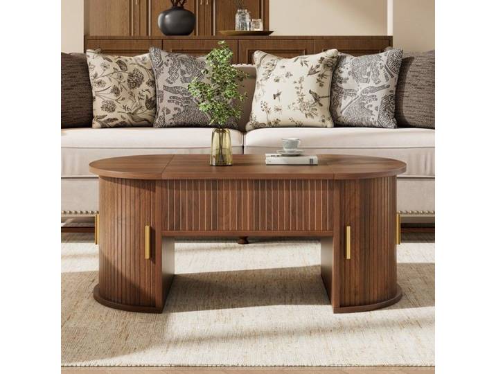 Table basse - MINIMAL - Plateau réglable - Rangement coulissant - Noyer 100x50x40 5 cm
