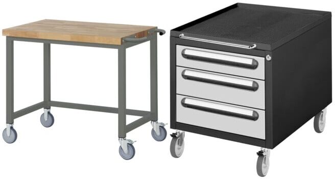 Set STIER Fahrbare Werkbank Premium BxTxH 1000x700x880mm + Rollcontainer...
