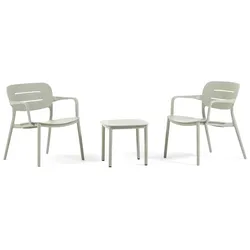 RATTATAN Gartenmöbel Set 2 Sessel mit Armlehnen und Tisch aus Polypropylen stapelbar für Terrasse Balkon Pool Outdoor Bar modernes Relax Dora