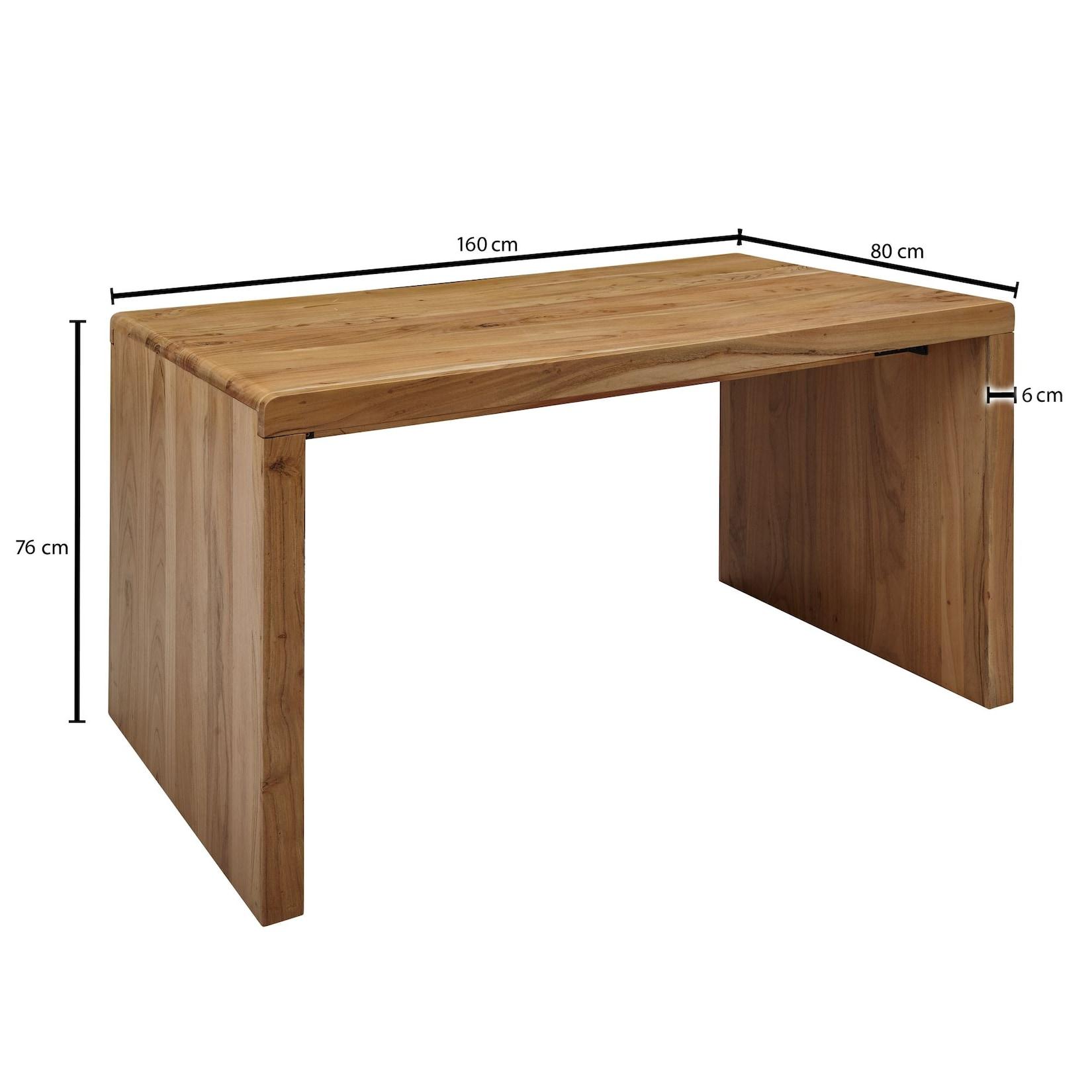FineBuy Schreibtisch 160 x 80 x 76 cm Akazie Massiv Bürotisch Büromöbel