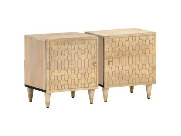 LMTYOENFG Nachttisch 2er Set 40x33x46 cm Beistelltisch Massivholz Mango Handgeschnitzte Fronten mit Schrankfach bringen Ordnung und Eleganz in jedes Schlafzimmer oder Wohnzimmer.