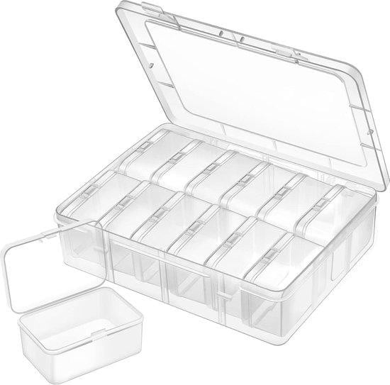 Set van 12 transparante plastic doosjes met deksels voor sieraden en accessoires