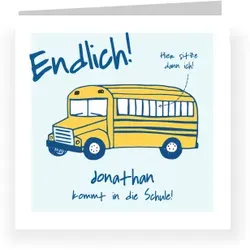 Einladungskarte Einschulung: Schulbus in Hellblau