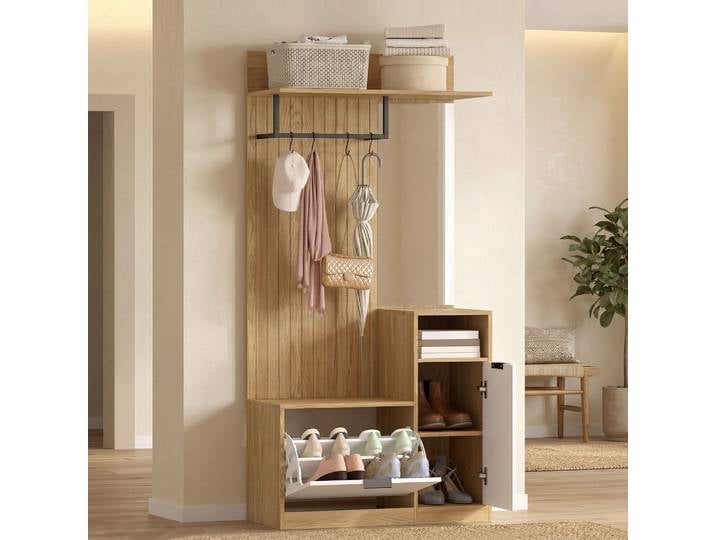 HOMCOM Vestiaire d'Entrée 6 en 1 avec Banc et Miroir Chêne