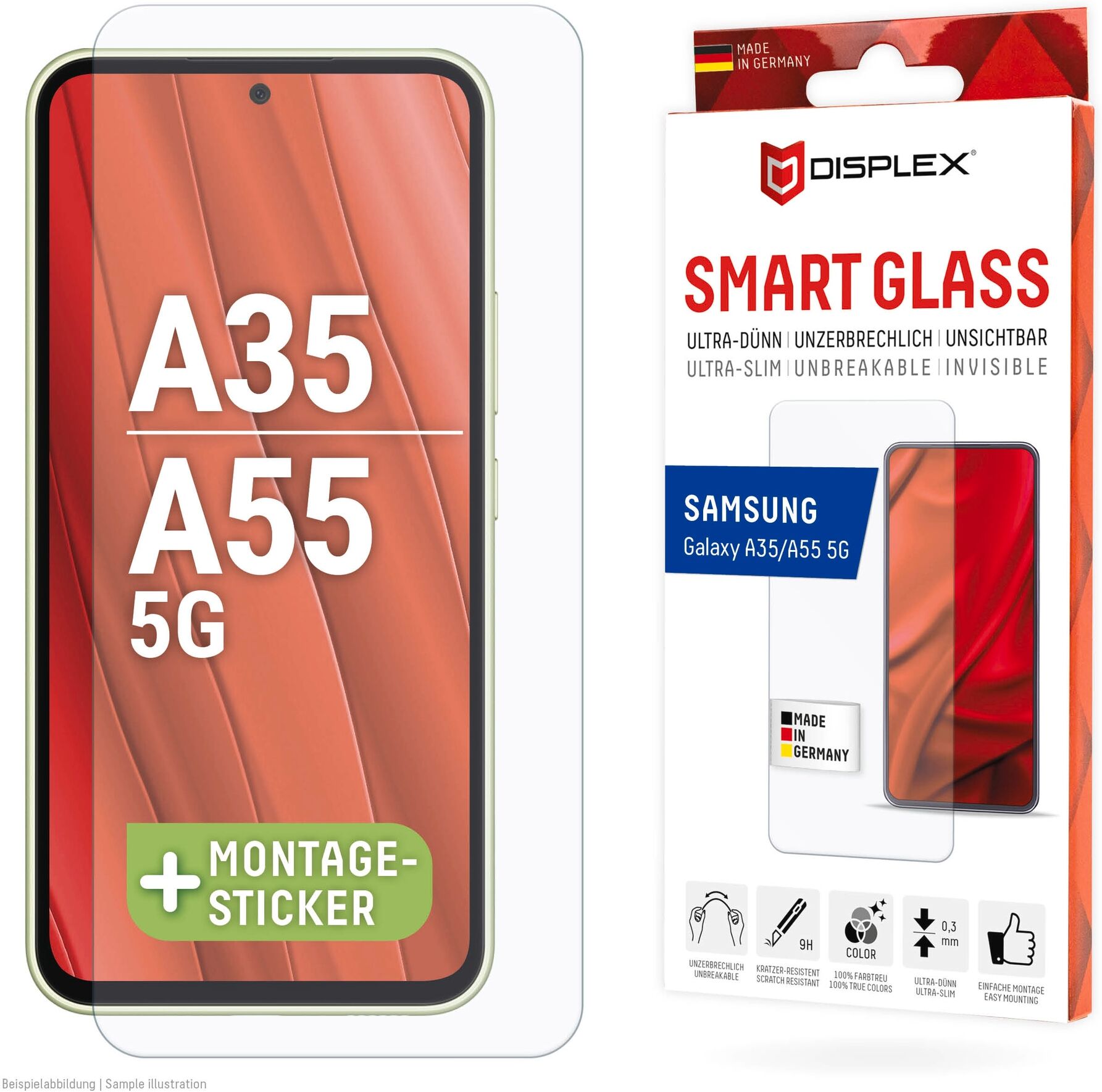 Displex Displayschutzglas "Smart Glass", transparent, B:9,3cm H:1,3cm T:20,5mm, Displayfolien, Bildschirmschutz, Displayschutzfolie,Einfach anbringen,kratz-&stoßfest, Displayschutzglas