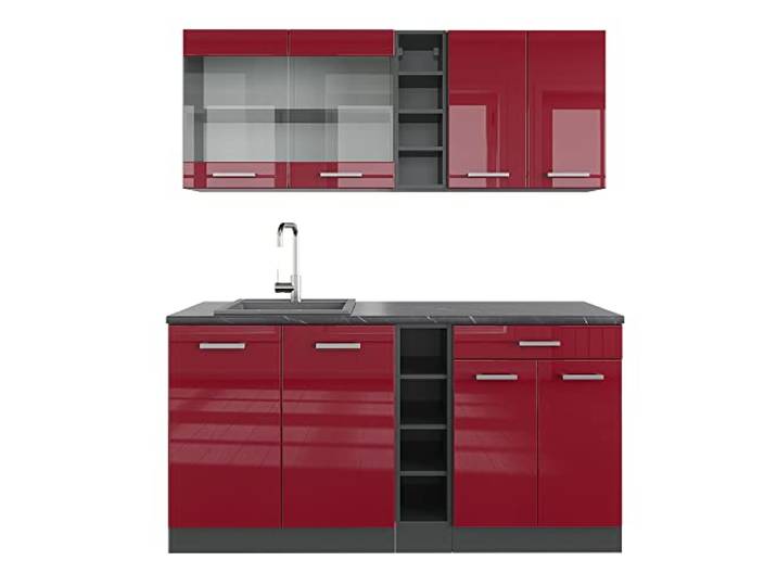 Vicco Singleküche R-Line, Rot Hochglanz/Anthrazit, 160 cm
