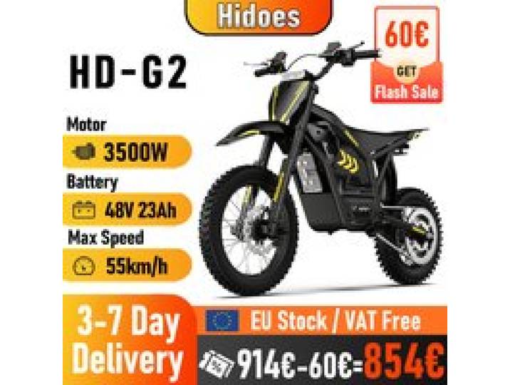 Hidoes G2 Elektrische Dirtbike 3500W 48V 23Ah Elektrische Motorfiets 12/14 Vetband Dirtbike voor Tieners en Kinderen