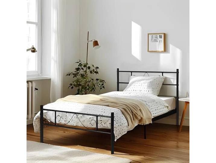 HOMYLIN Einzelbett Metallrahmen einfaches, modernes Eisenbett, Metallbett für Jugendliche/Erwachsene, geeignet für Schlafzimmer, Studentenwohnheim und andere mehrere Szenen, mit Bogen einfachen