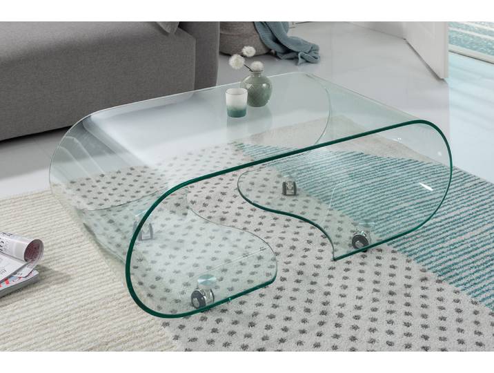 Extravaganter Glas Couchtisch FANTOME 90cm transparent rechteckig Sofatisch Wohnzimmertisch Modern & Design