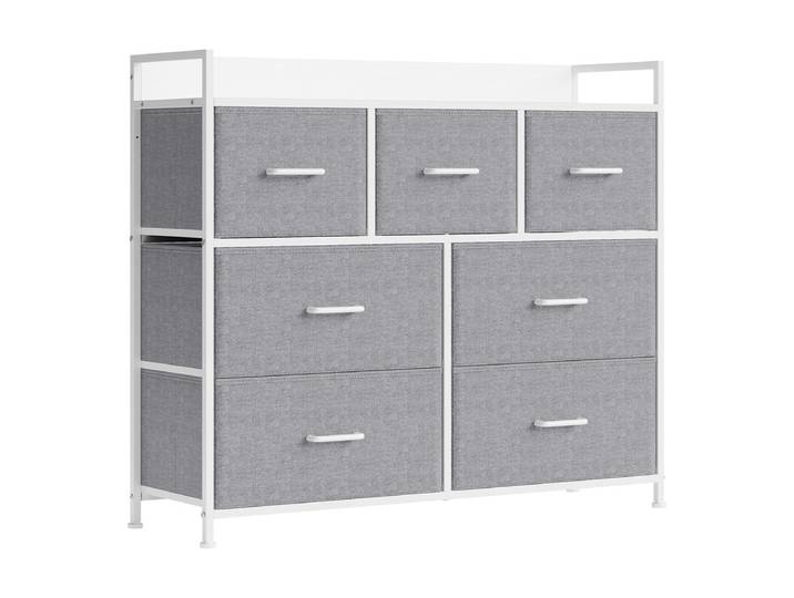 JOYFURNOS Commode avec 7 Tiroirs, Armoire, Structure en Métal, Style Industriel, Gris et Blanc