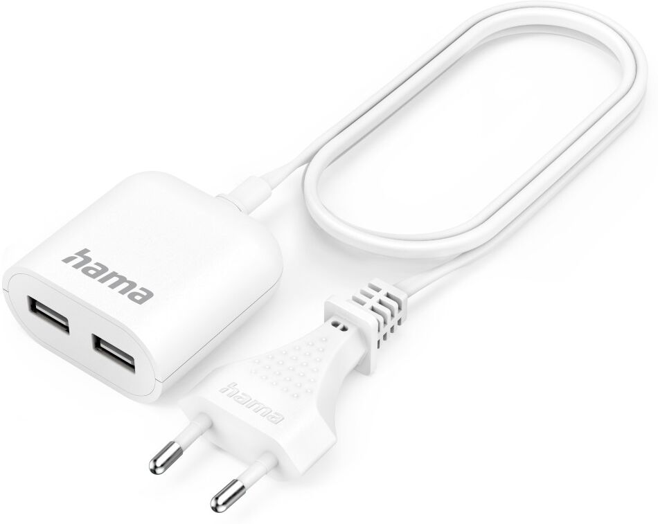 Hama Netzteil "USB Netzteil, 1,9 m, 2,4 A, 2x USB-A, Weiß", weiß, B:5cm, Netzteile, Netzteil