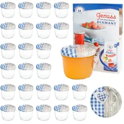 25 Sturzgläser 230 ml Deckel Herz Holz blaukariert Einmachglas Einweckglas Glas