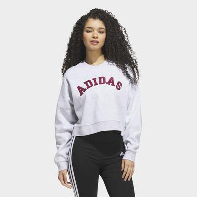 Sweatshirt ADIDAS SPORTSWEAR "CHENILLE LOGO GRAFIK", Damen, Gr. XS, grau (light grau heather), Obermaterial: 55% Baumwolle, 36% Polyester, 9% Viskose, Rundhals, angesetztes Bündchen, Sweatshirts Sweatshirt