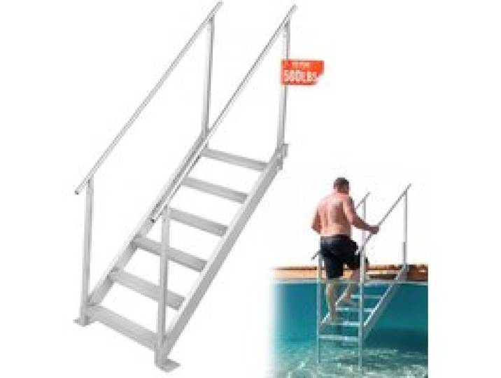 VEVOR 6-stufige Badeleiter mit zwei Handläufen Bootsleiter 800x1850x2092mm Poolleiter aus Aluminiumlegierung Treppenleiter 250kg Tragfähigkeit 10cm Pedale Ideal für Häfen Boot Schwimmbäder